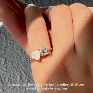 SOLITAIRE: MAIA BREASTMILK AND BIRTHSTONE DUO HEARTS RING