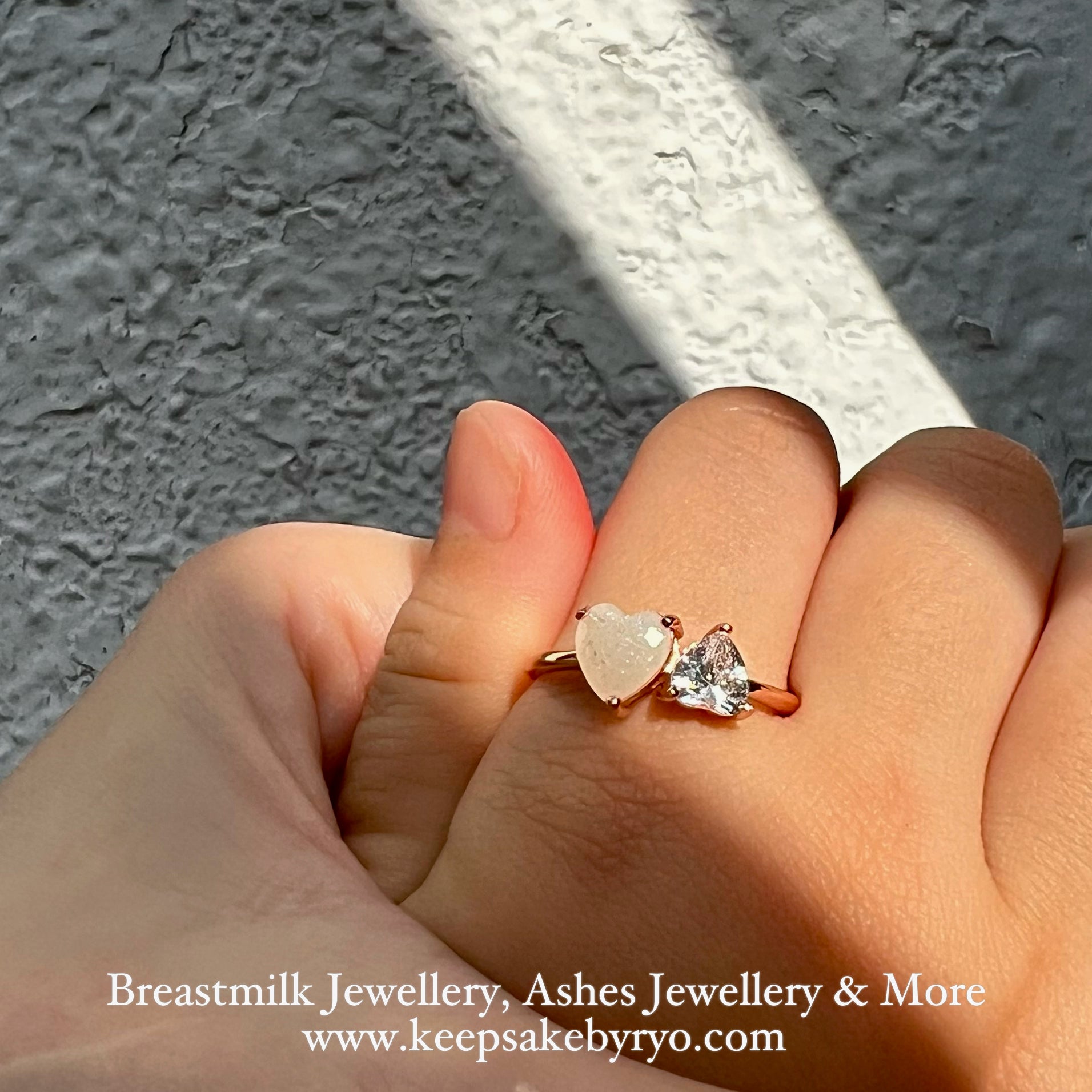 SOLITAIRE: MAIA BREASTMILK AND BIRTHSTONE DUO HEARTS RING