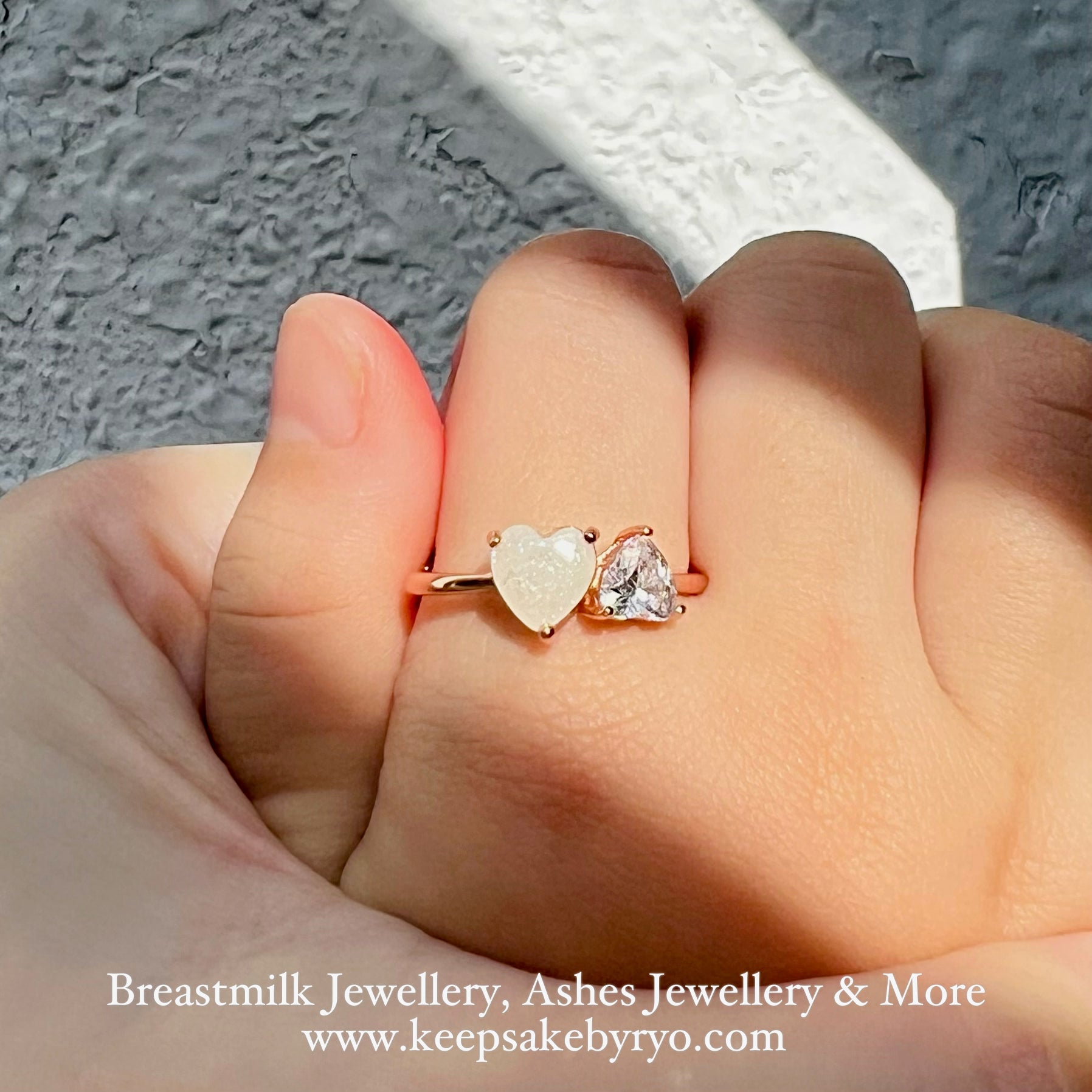 SOLITAIRE: MAIA BREASTMILK AND BIRTHSTONE DUO HEARTS RING