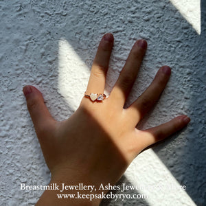 SOLITAIRE: MAIA BREASTMILK AND BIRTHSTONE DUO HEARTS RING