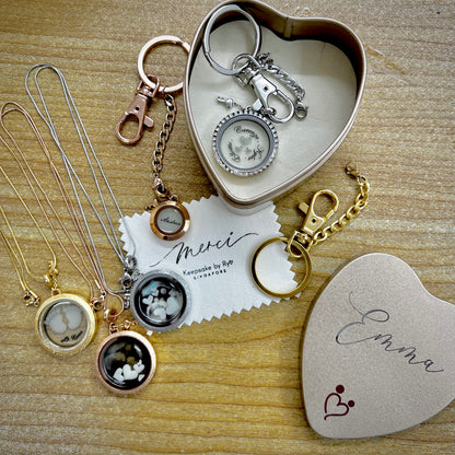 MINI ME PETITE GLASS LOCKET: BREASTMILK & CORD HEART