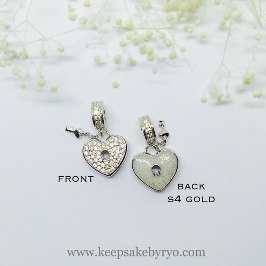 SPARKLING HEART LOCKET KEY DANGLING CHARM