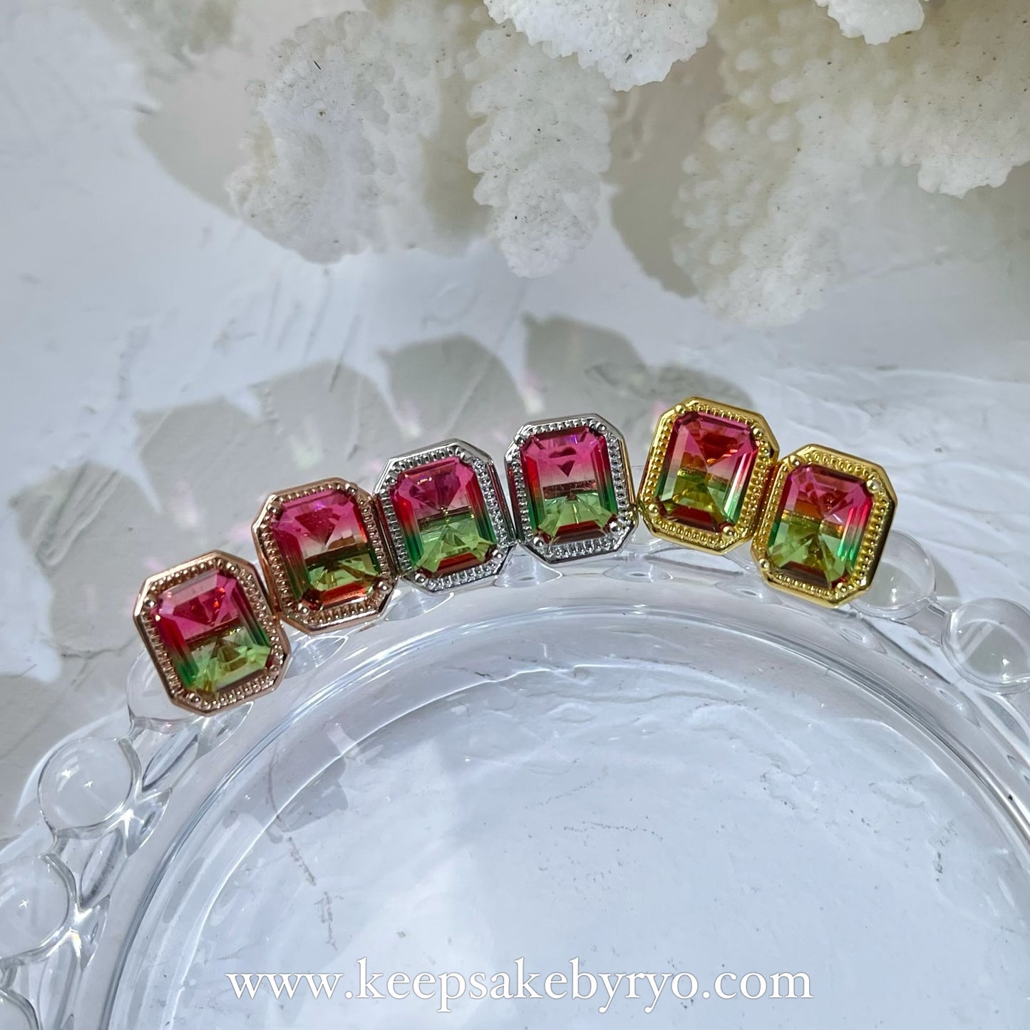 KEEPLETS COLLECTION: WATERMELON TOURMALINE EAR STUDS