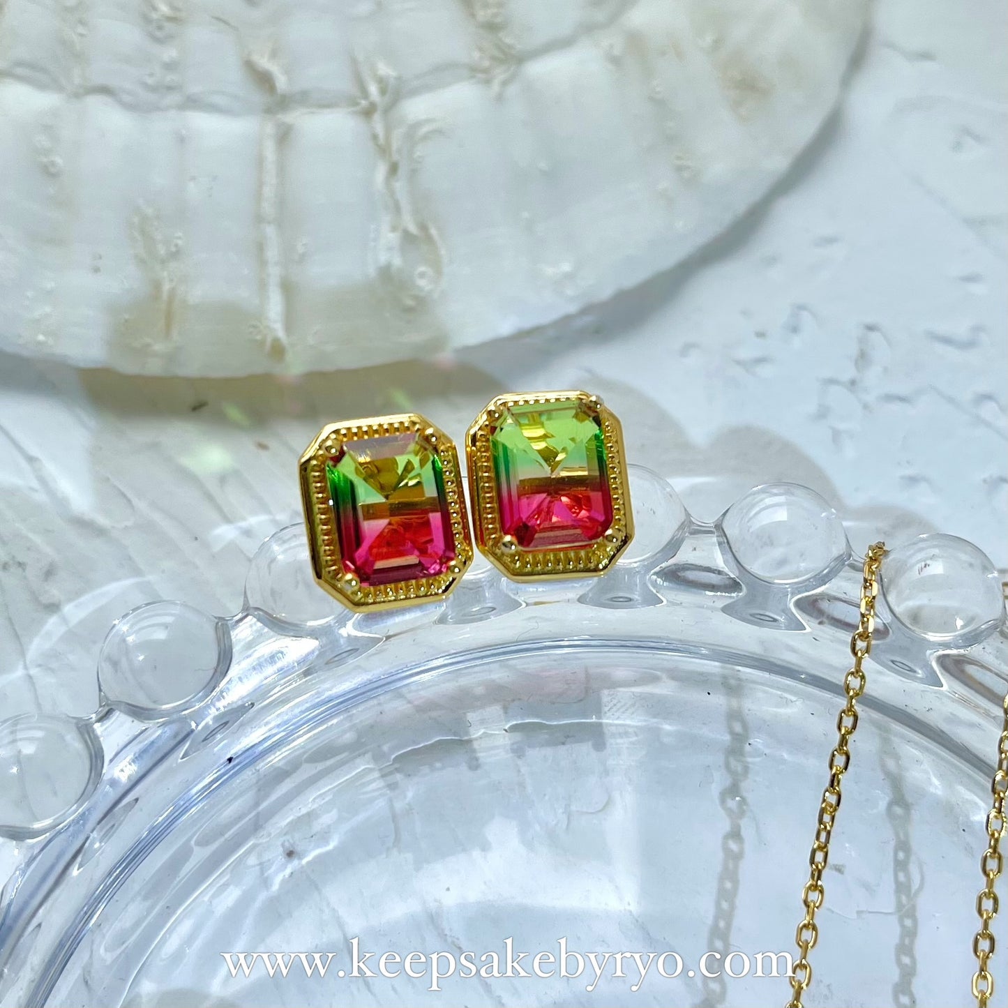 KEEPLETS COLLECTION: WATERMELON TOURMALINE EAR STUDS