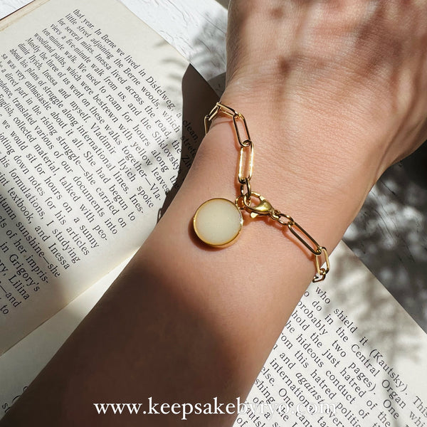 LINK CHAIN BRACELET: 12MM ROUND INCLUSION PENDANT - Keepsake by Ryo